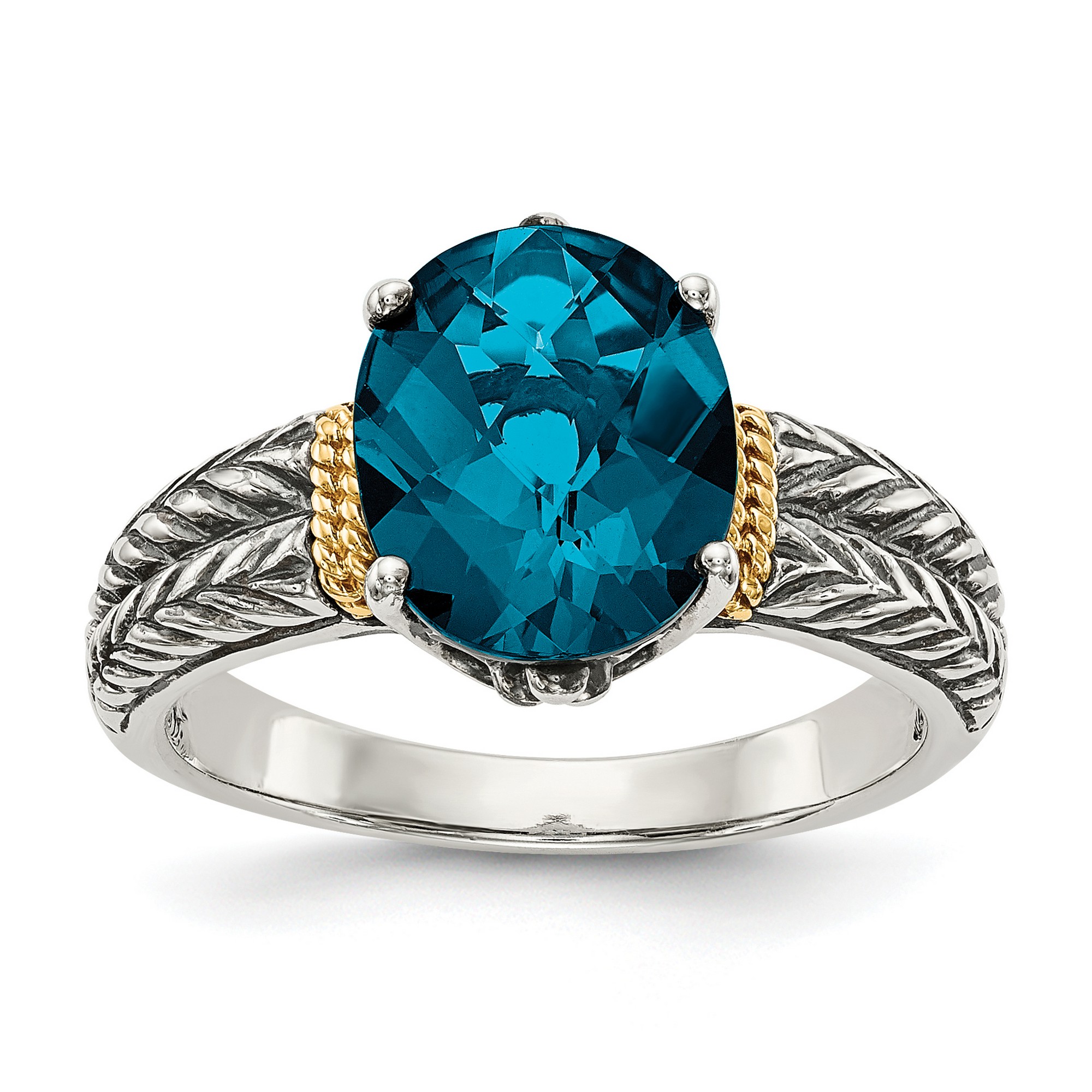 Sterling Silver Antiqued Oval London Blue Topaz Band Ring EBay