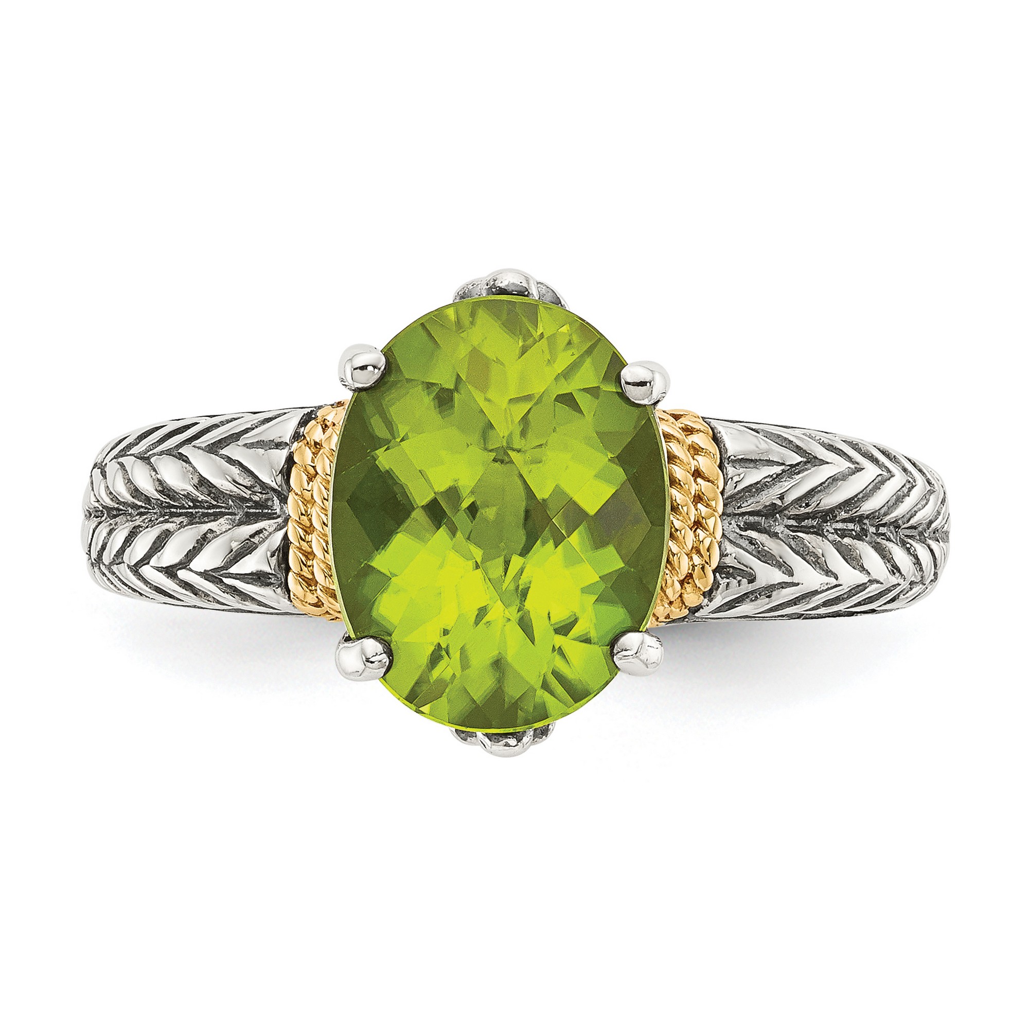 Sterling Silver Antiqued Oval Peridot Band Ring EBay