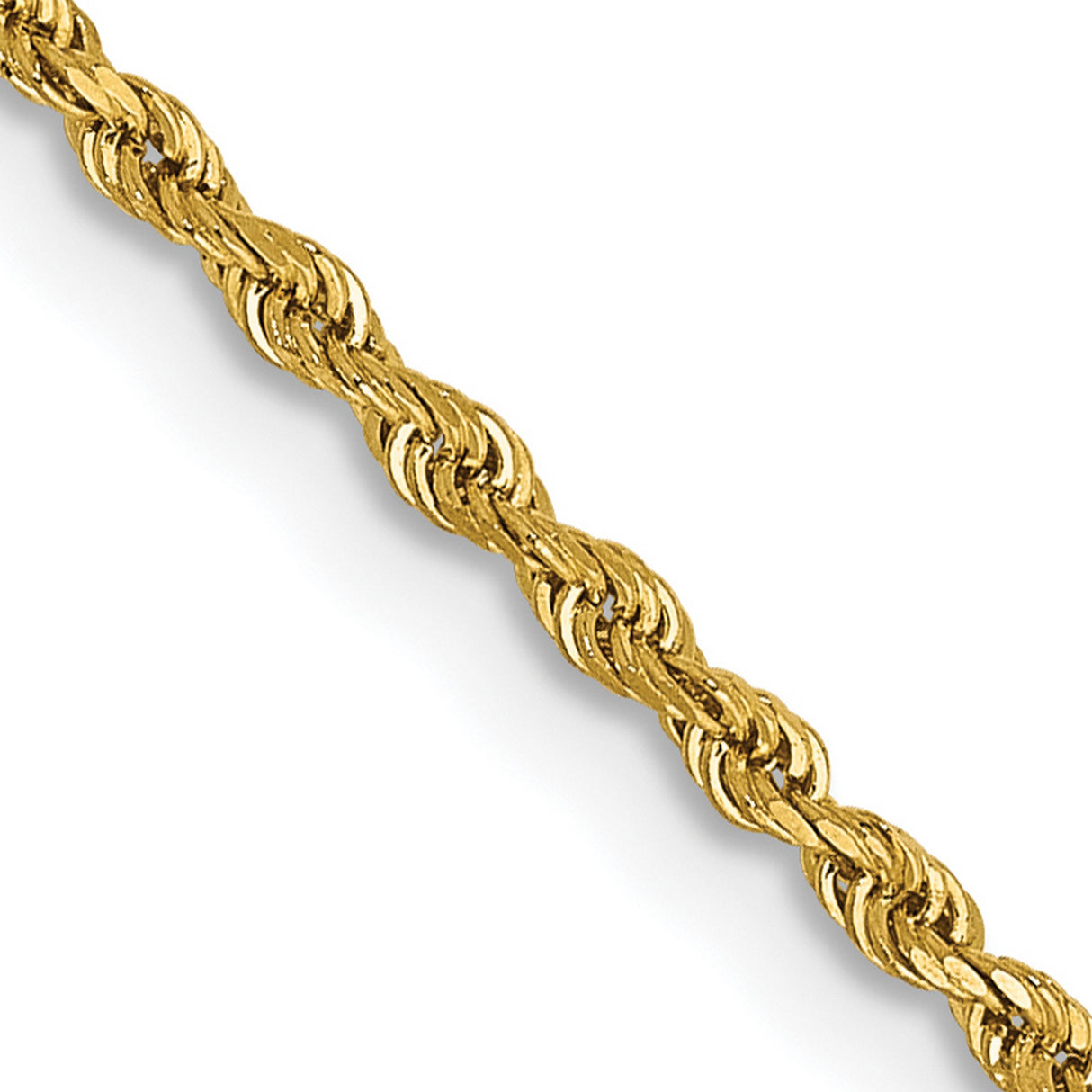 14K Yellow Gold 1.5 mm Rope Chain Necklace, Polished detail view