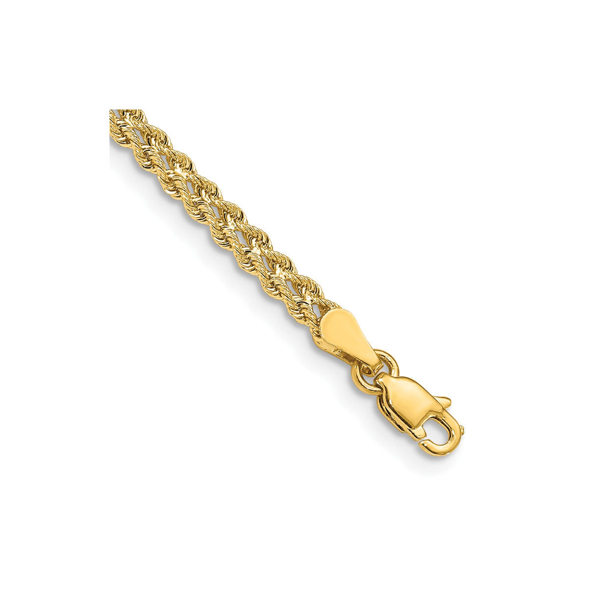 14K Yellow Gold 3 mm Rope Chain Bracelet, Polished alternate angle