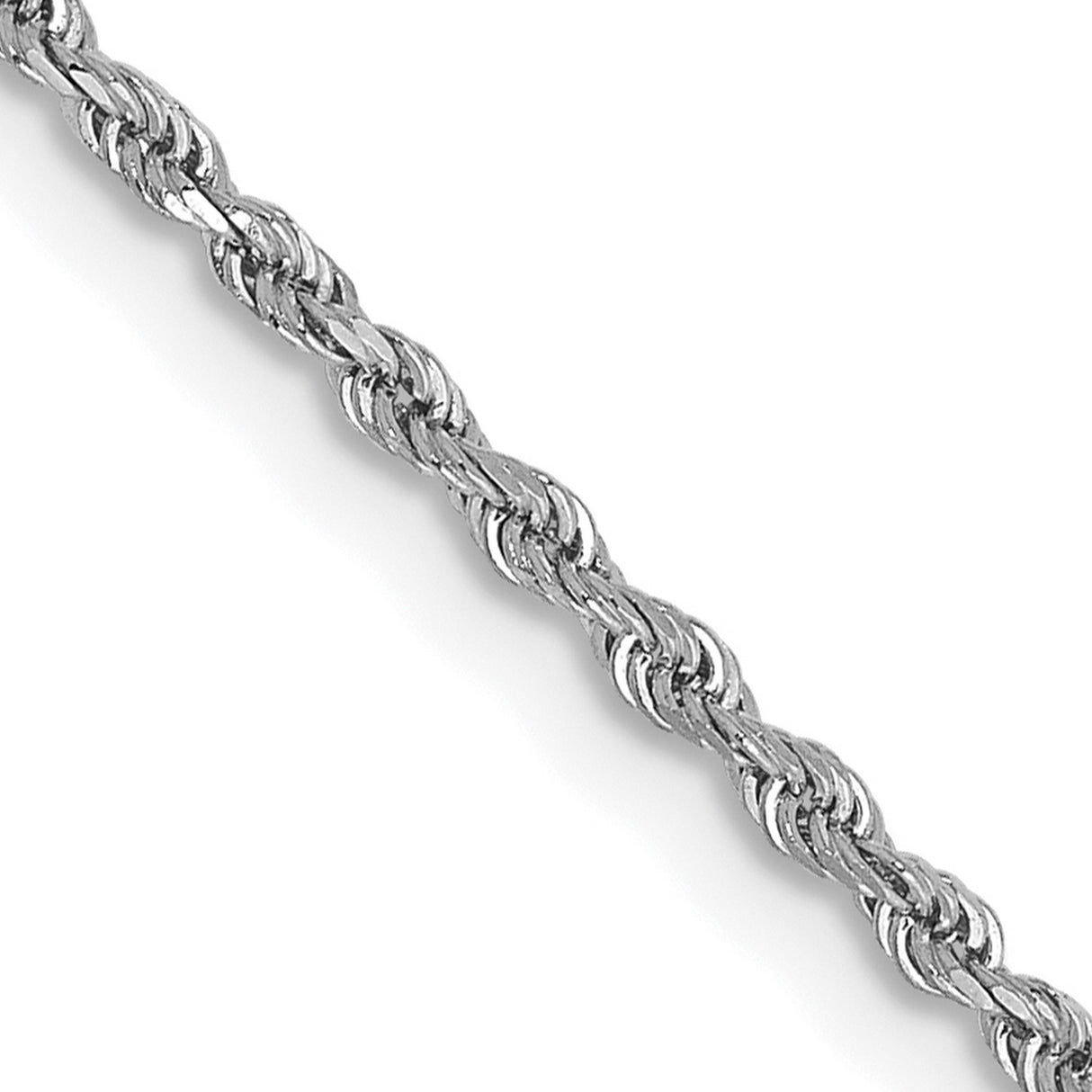 10K White Gold 1.5 mm Rope Chain Necklace, Polished detail view