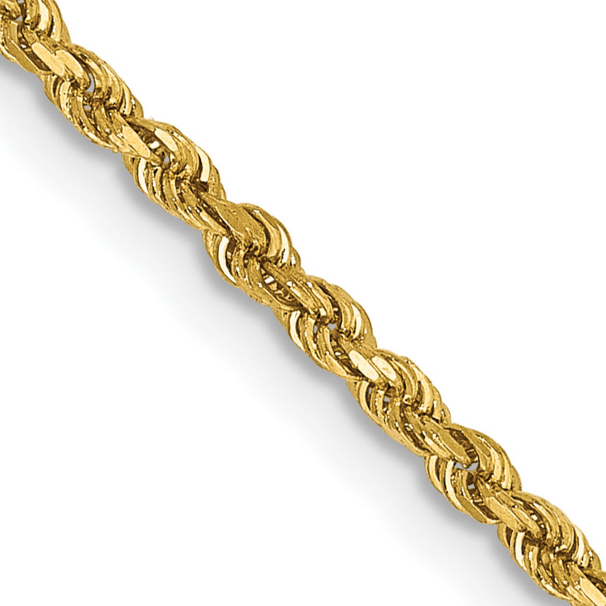 14K Yellow Gold 1.75 mm Rope Chain Necklace, Polished detail view