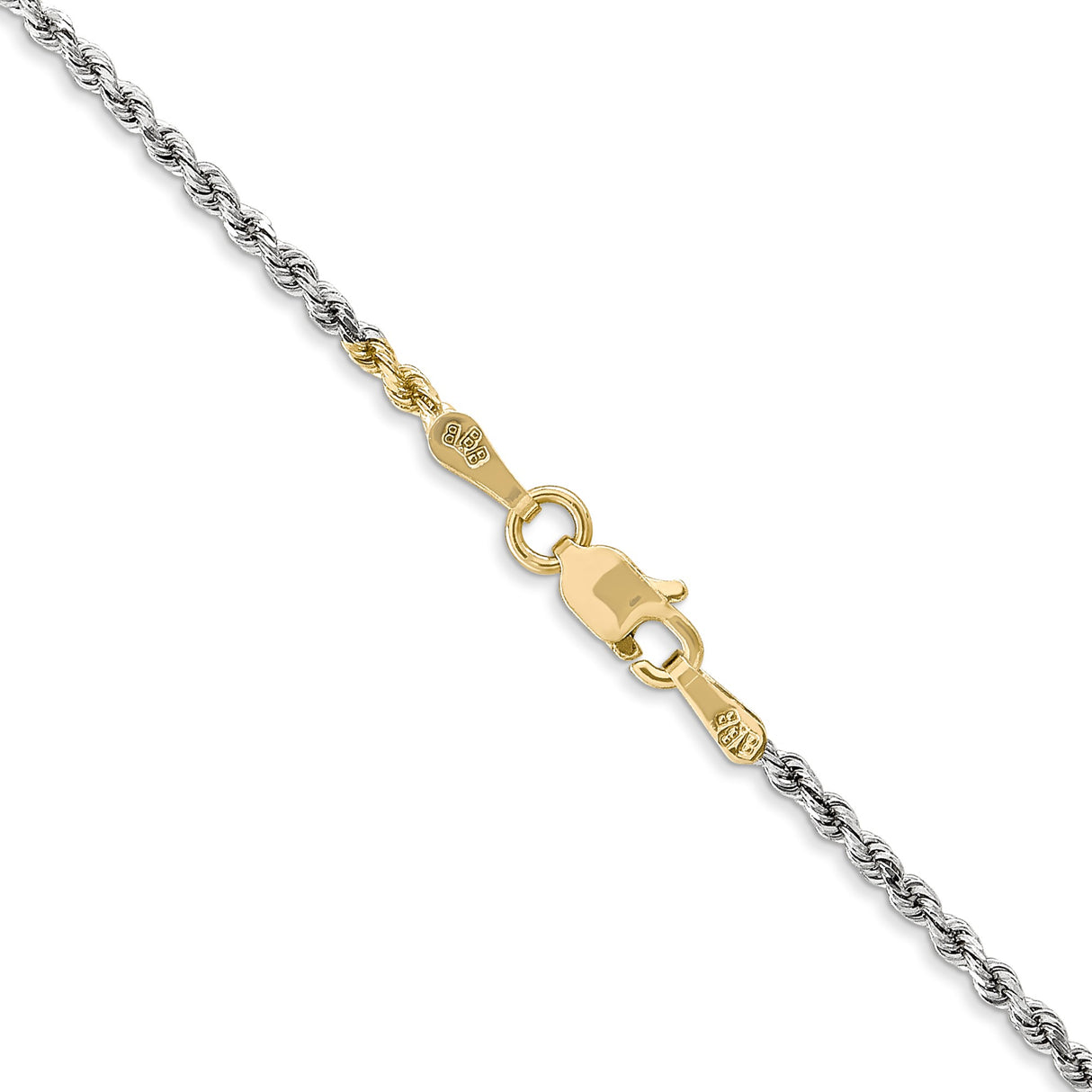 14K Tri-color Gold 1.75 mm Rope Chain Necklace, Polished alternate angle