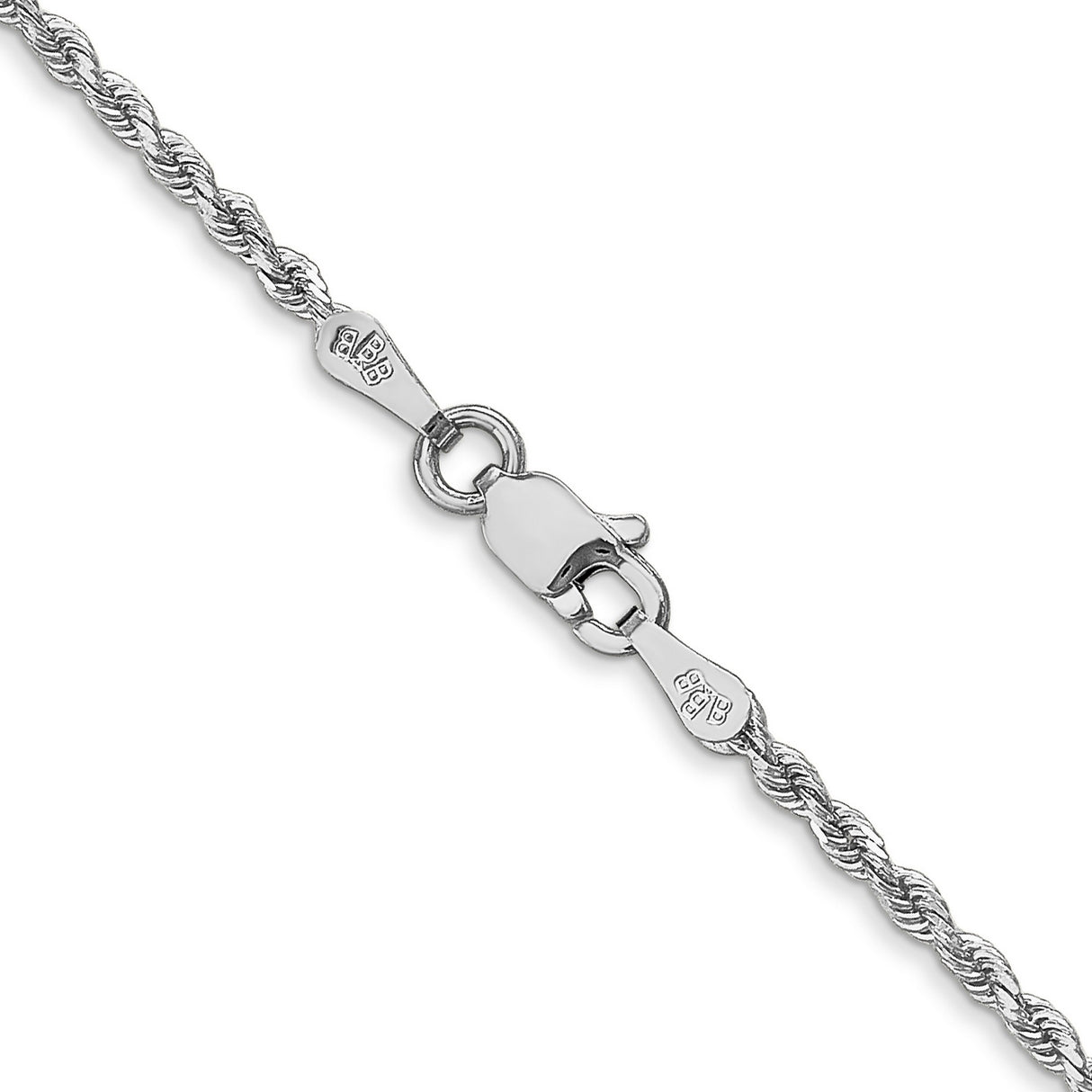10K White Gold 1.75 mm Rope Chain Necklace, Polished alternate angle