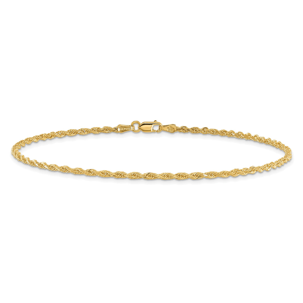 14K Yellow Gold 2 mm Rope Chain Bracelet, Polished alternate angle