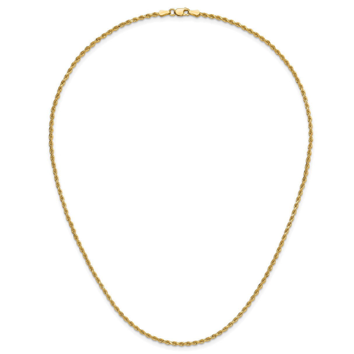 14K Yellow Gold 2 mm Rope Chain Necklace, Polished detail view