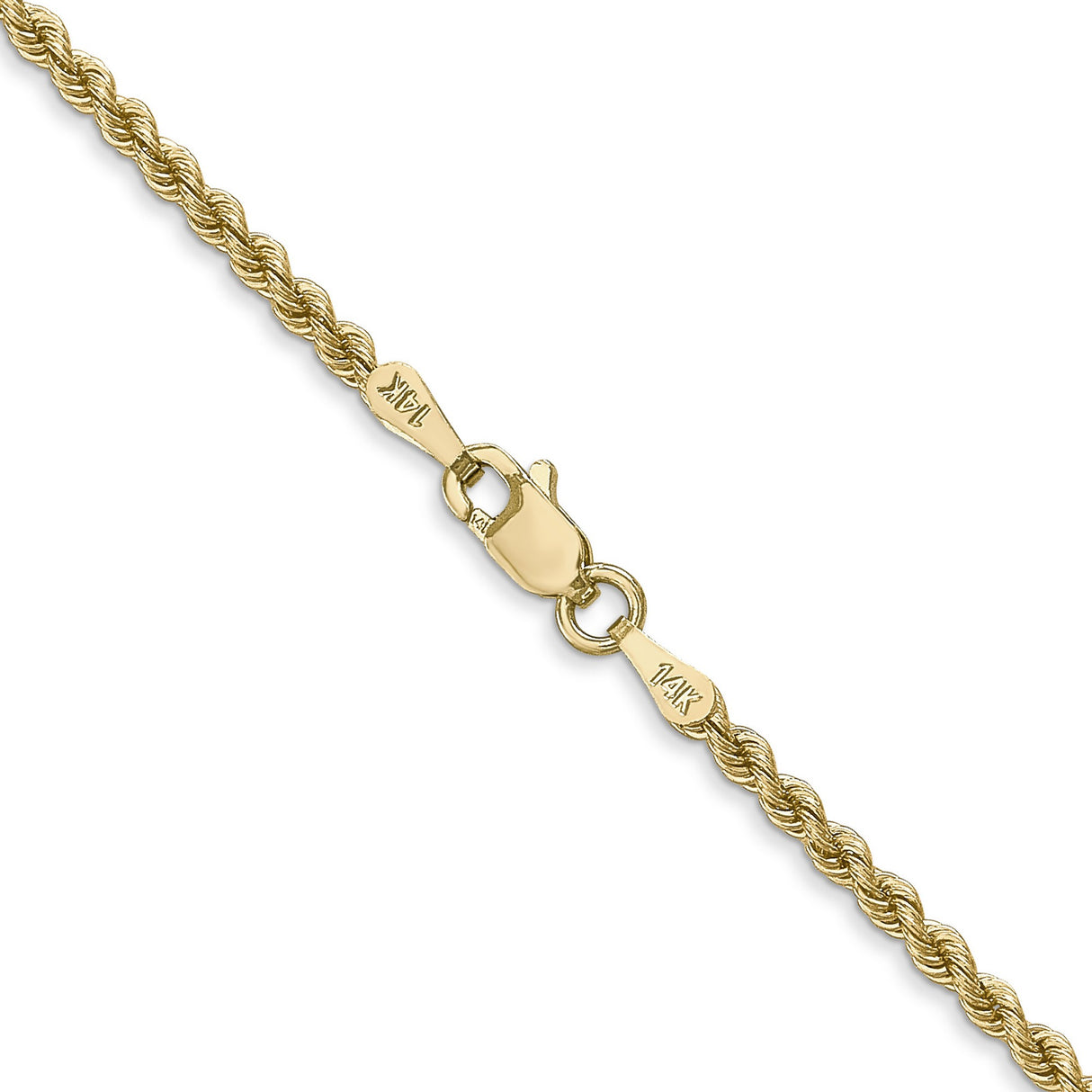 14K Yellow Gold 2.25 mm Rope Chain Necklace, Polished alternate angle