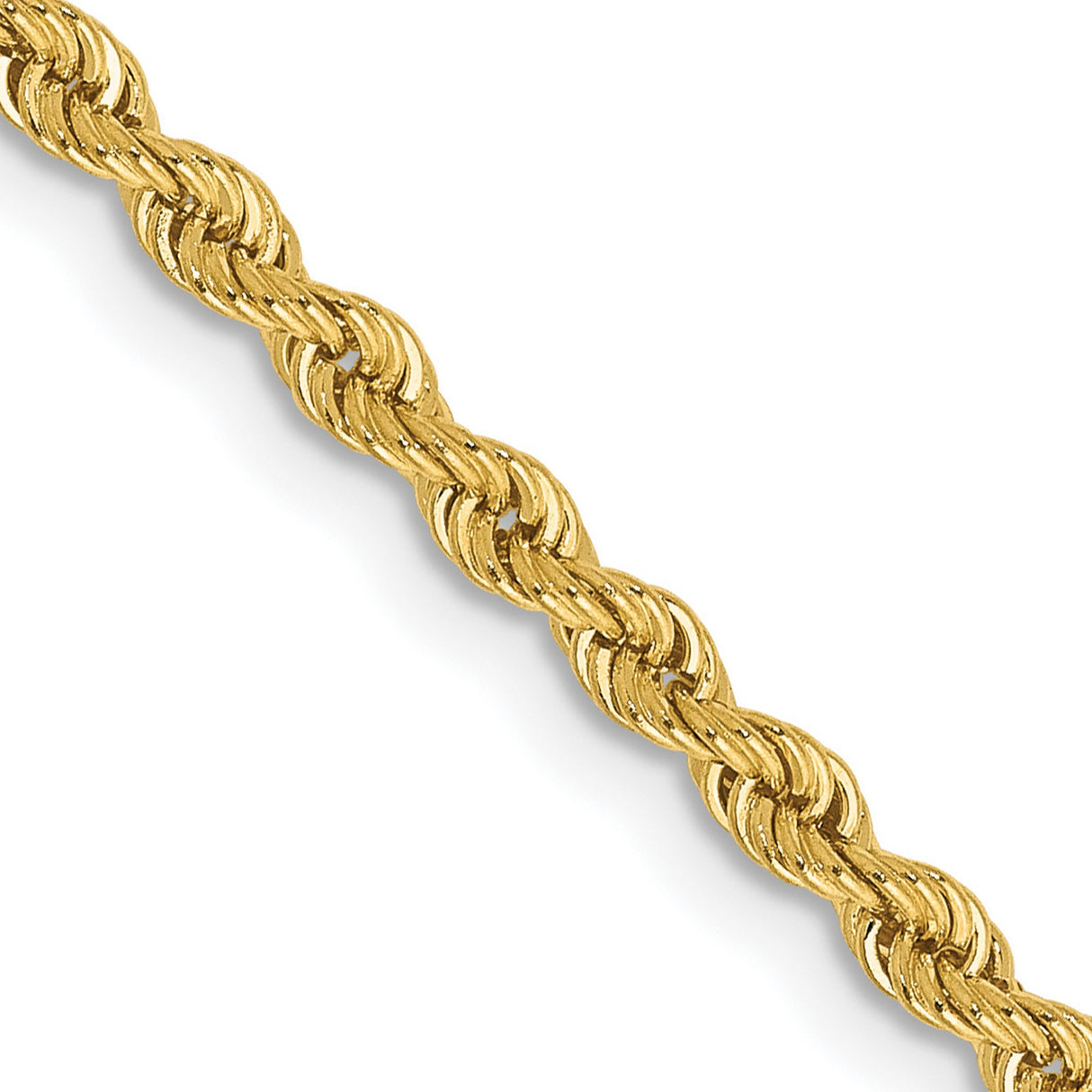 14K Yellow Gold 2.5 mm Rope Chain Necklace, Polished detail view