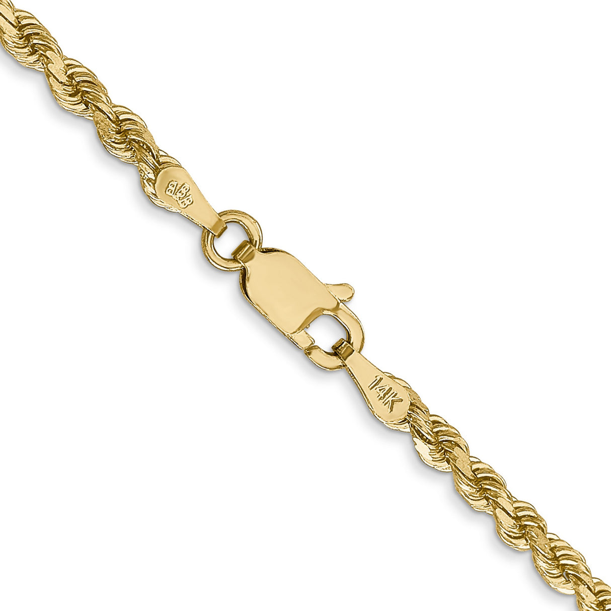 14K Yellow Gold 2.75 mm Rope Chain Necklace, Polished alternate angle