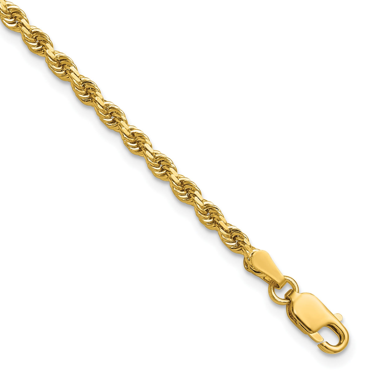 14K Yellow Gold 2.75 mm Rope Chain Anklet, Polished detail view
