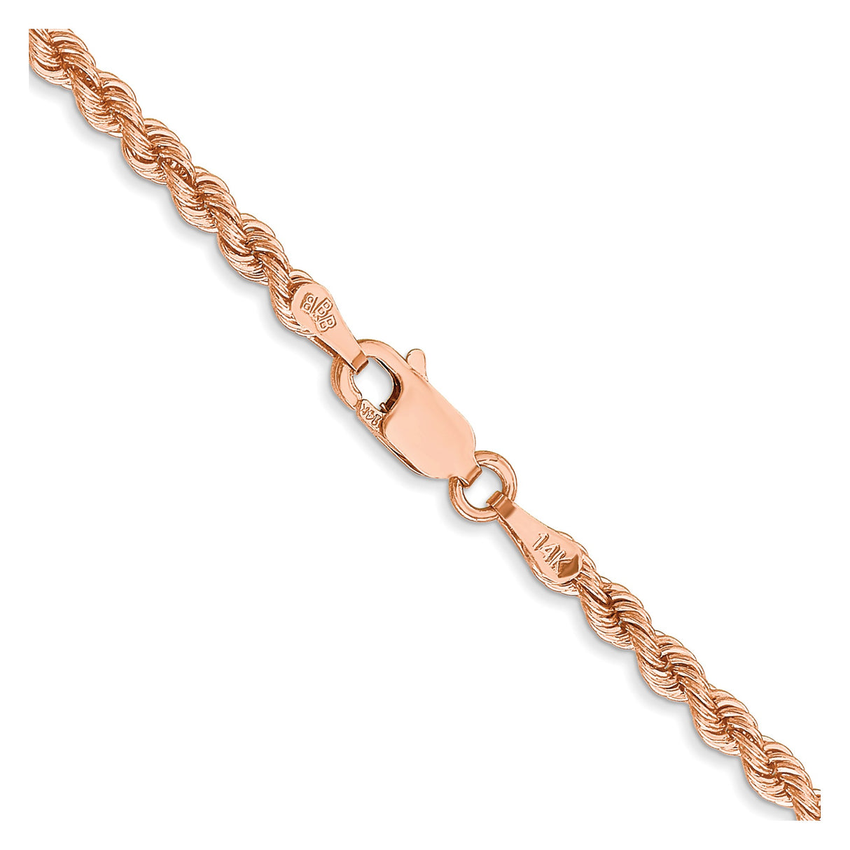 14K Rose Gold 2.75 mm Rope Chain Necklace, Polished alternate angle