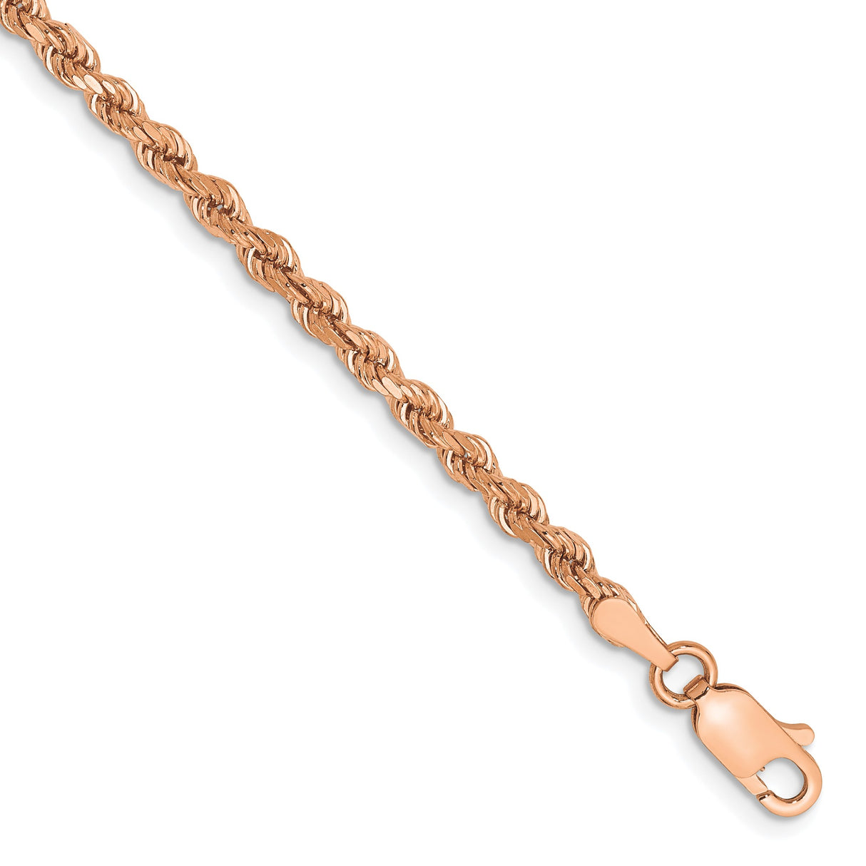 14K Rose Gold 2.75 mm Rope Chain Bracelet, Polished shown for scale