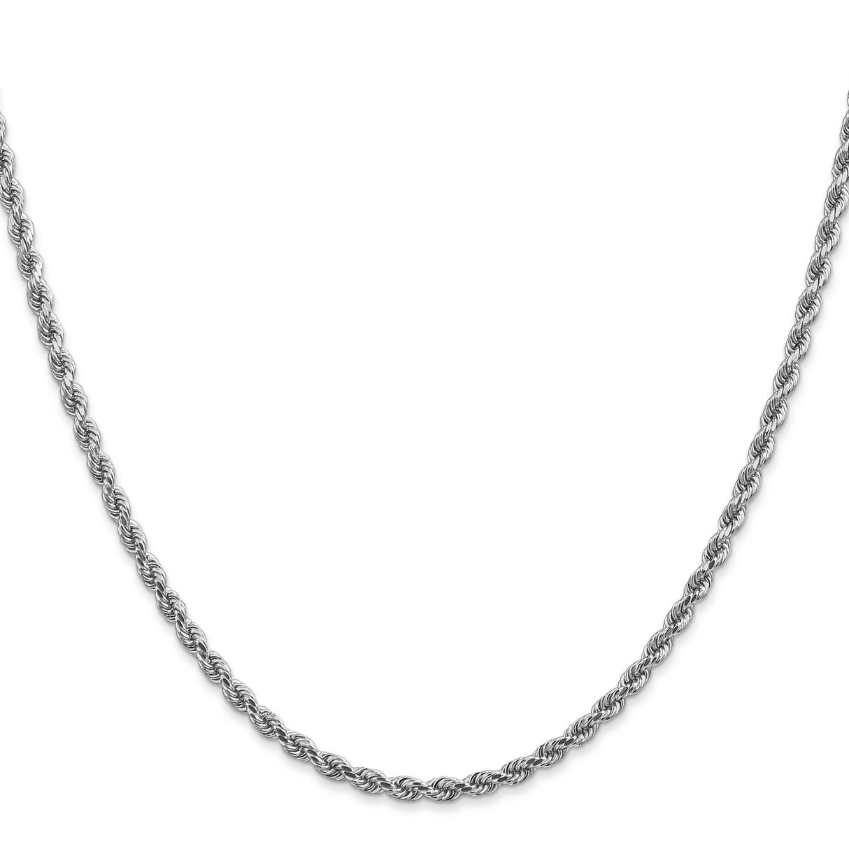 14K White Gold 2.75 mm Rope Chain Necklace, Polished