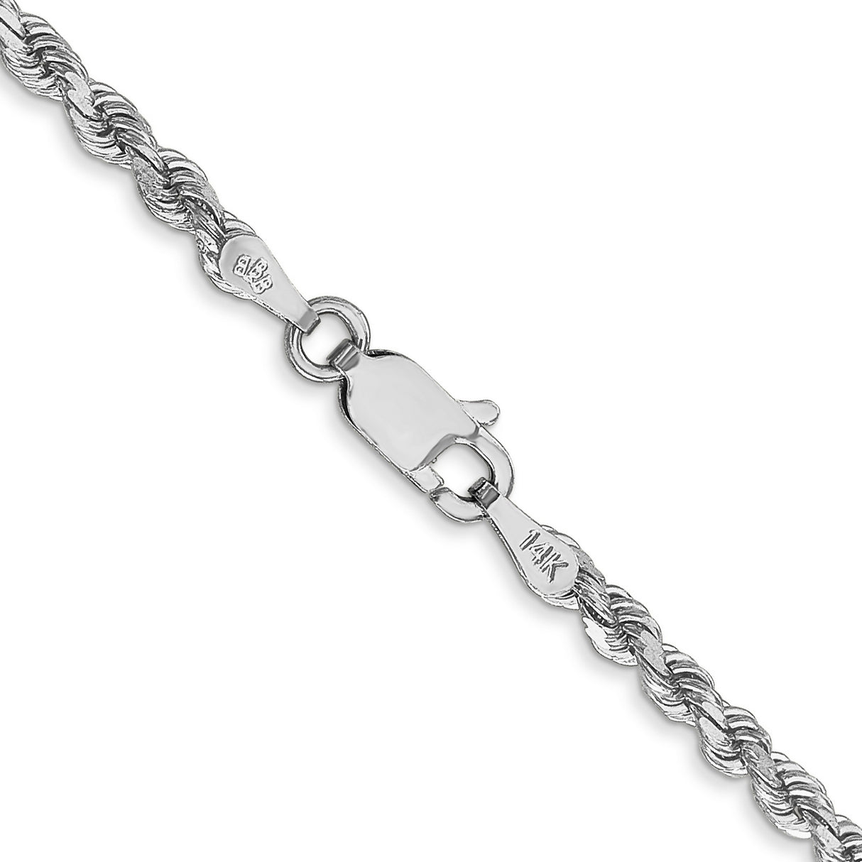 10K White Gold 2.75 mm Rope Chain Necklace, Polished alternate angle