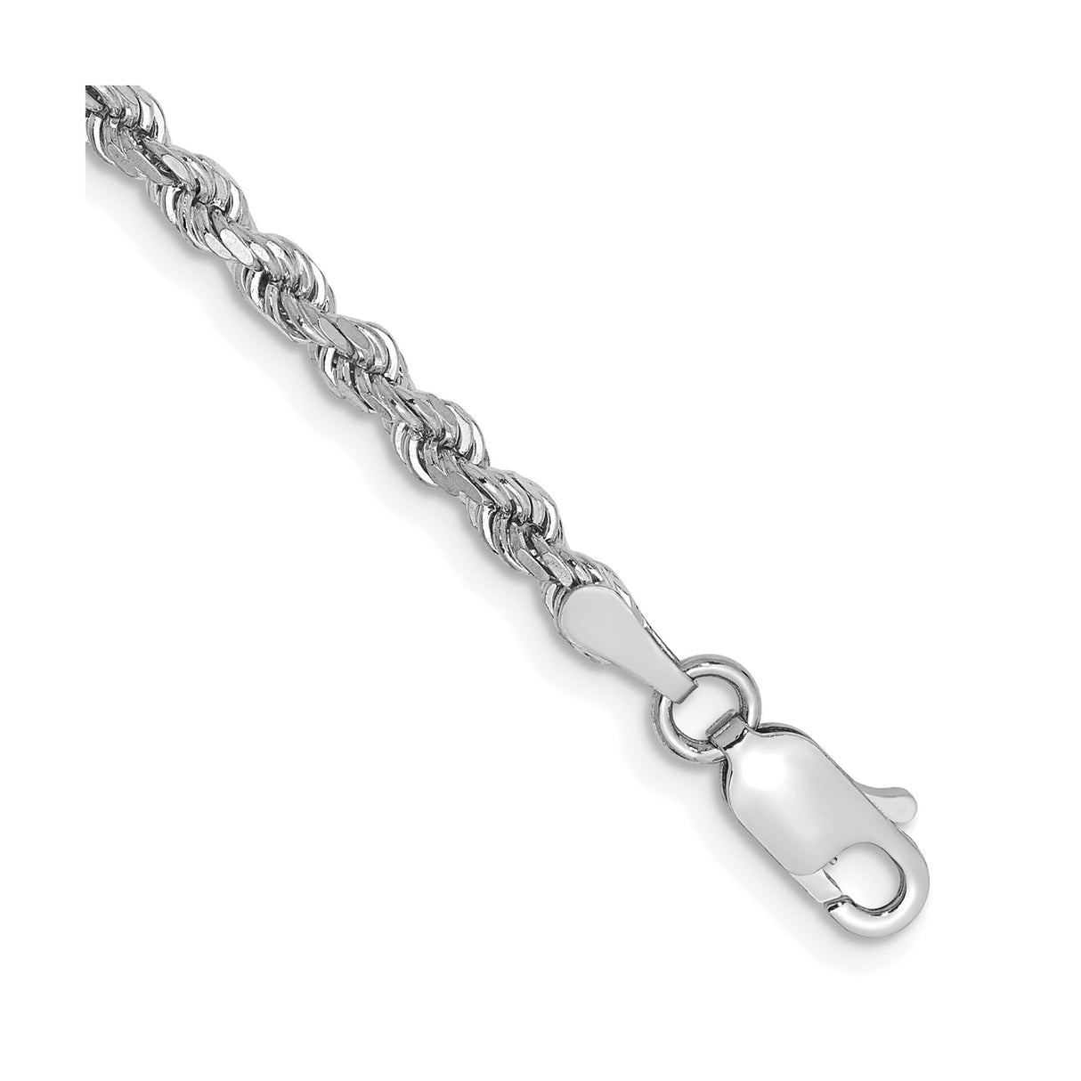 14K White Gold 2.75 mm Rope Chain Anklet, Polished