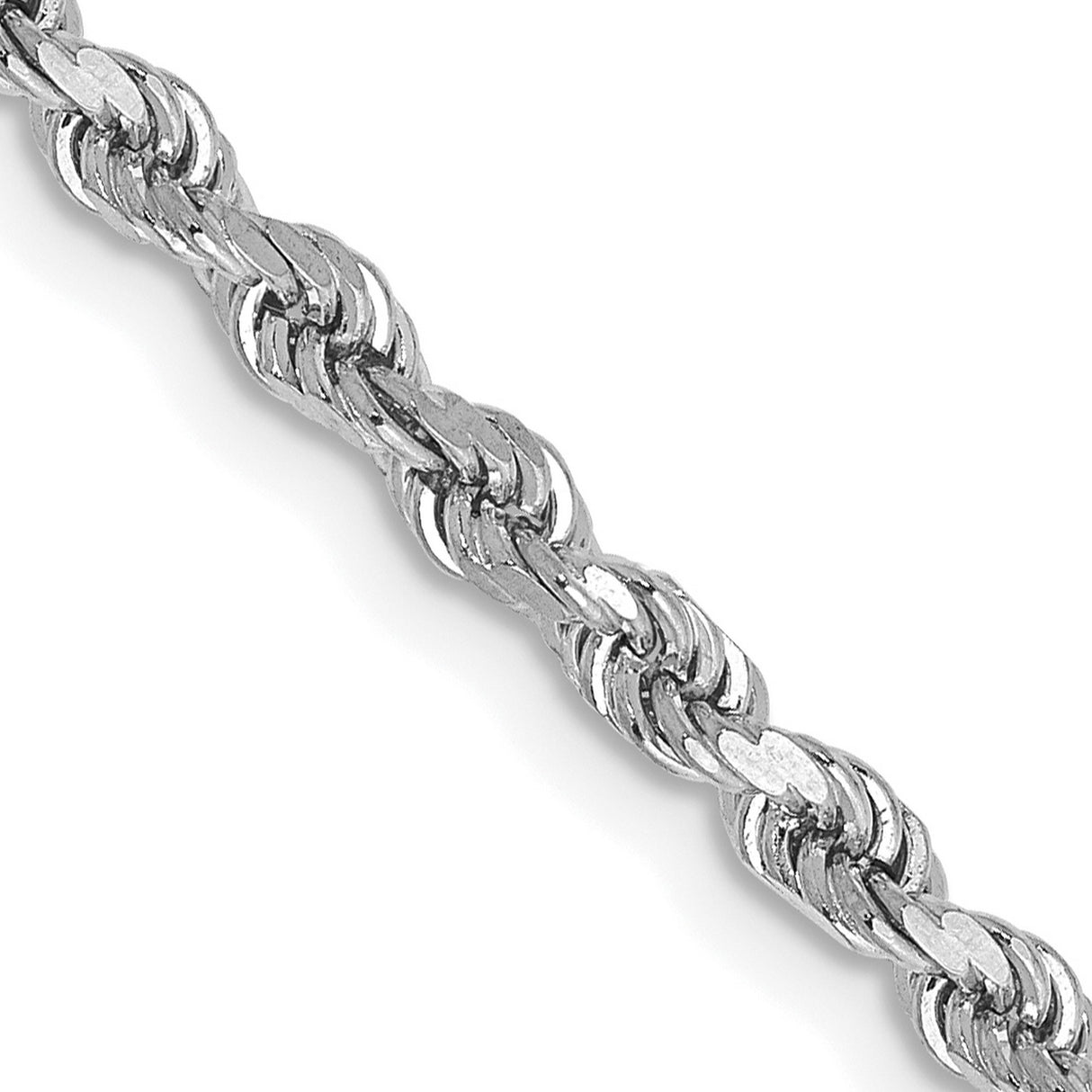 14K White Gold 2.75 mm Rope Chain Necklace, Polished detail view