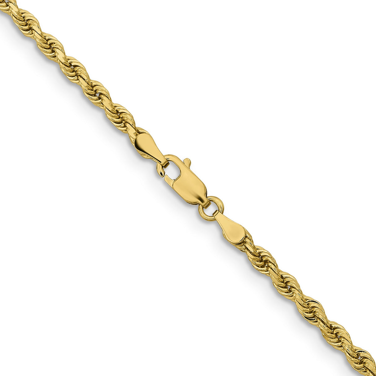 14K Yellow Gold 3.25 mm Rope Chain Necklace, Polished detail view