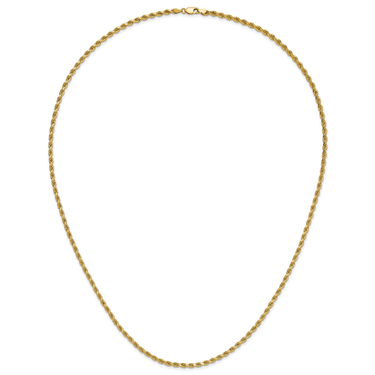 14K Yellow Gold 3.25 mm Rope Chain Necklace, Polished detail view