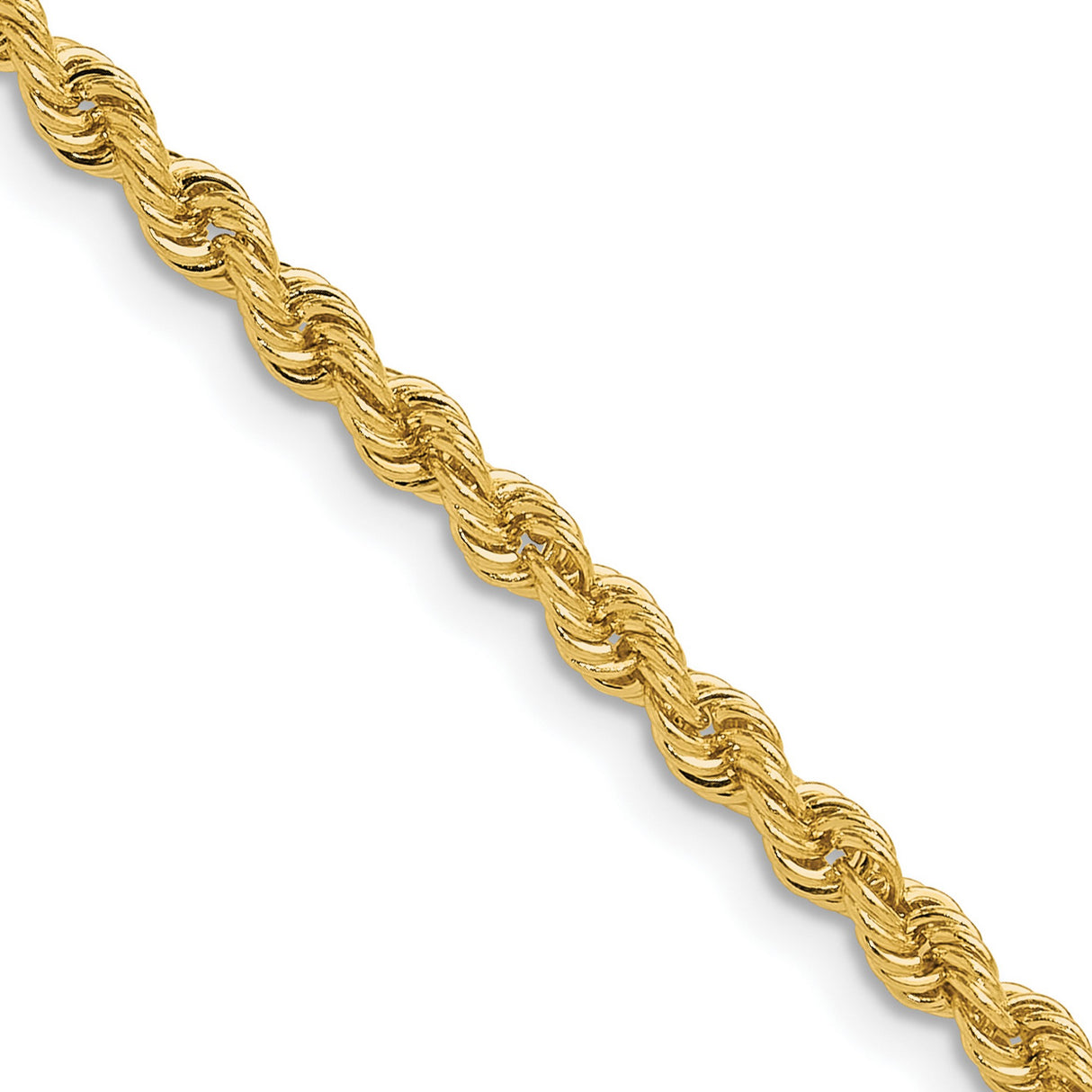 14K Yellow Gold 3.3 mm Rope Chain Necklace, Polished detail view