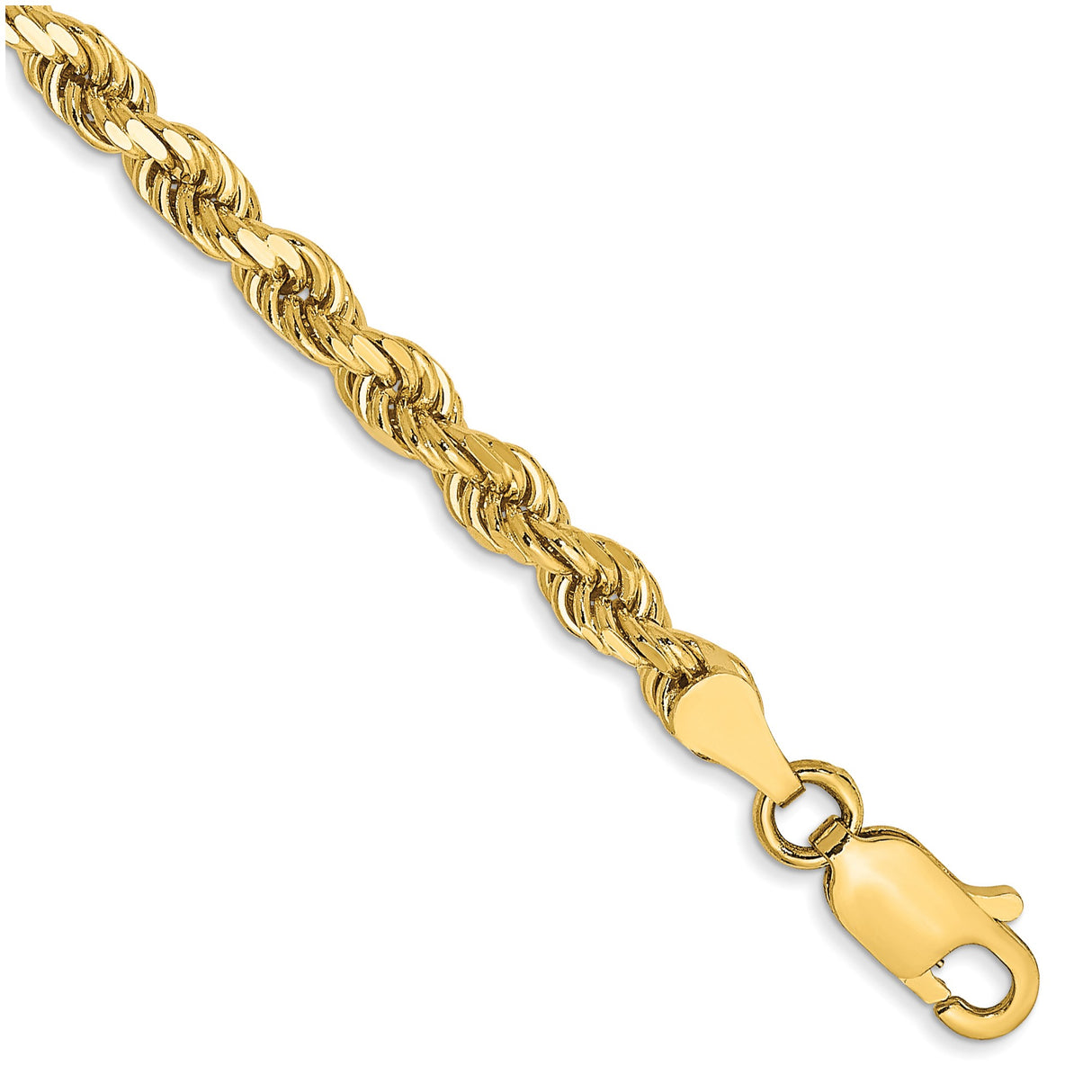 14K Yellow Gold 3.5 mm Rope Chain Bracelet, Polished detail view