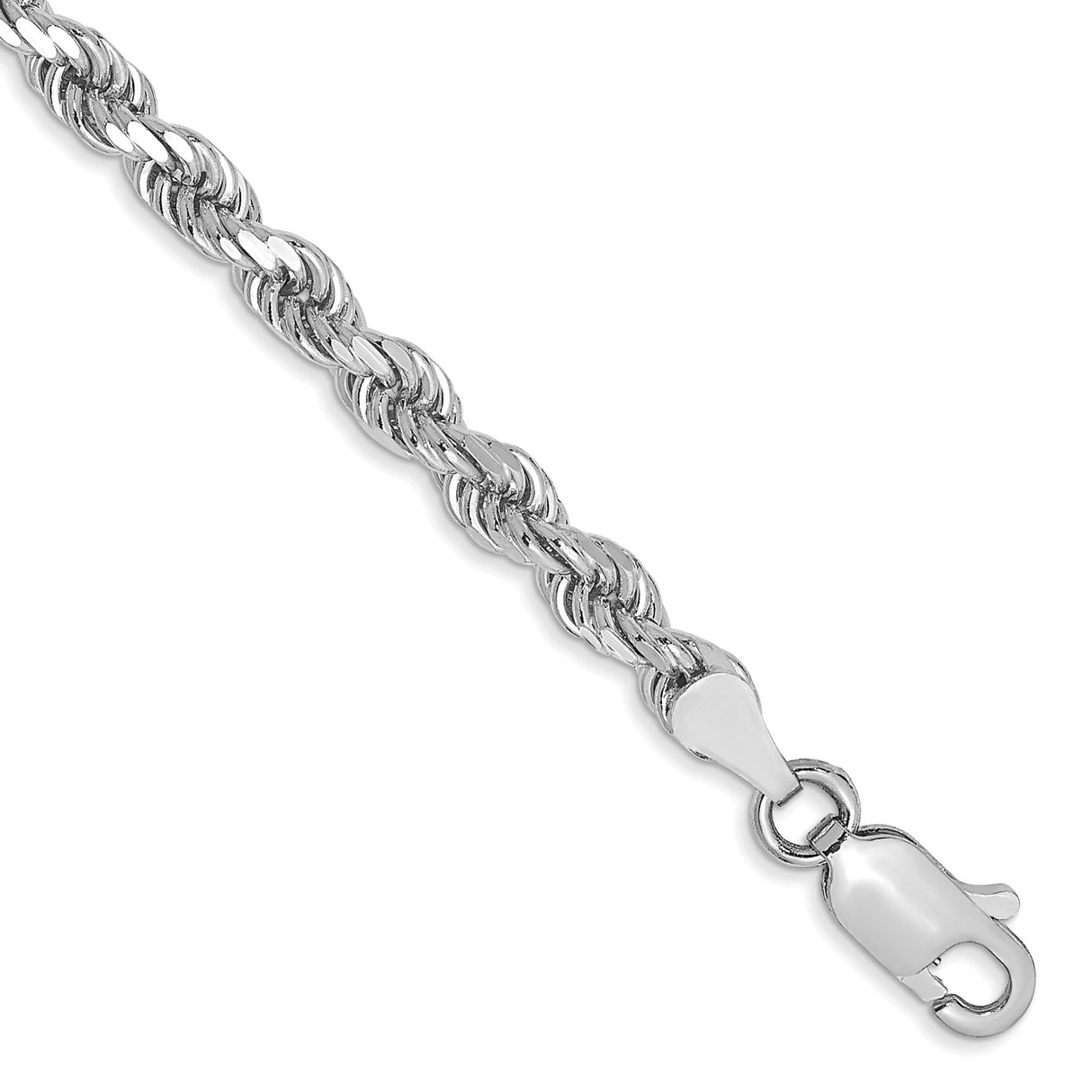 14K White Gold 3.5 mm Rope Chain Anklet, Polished