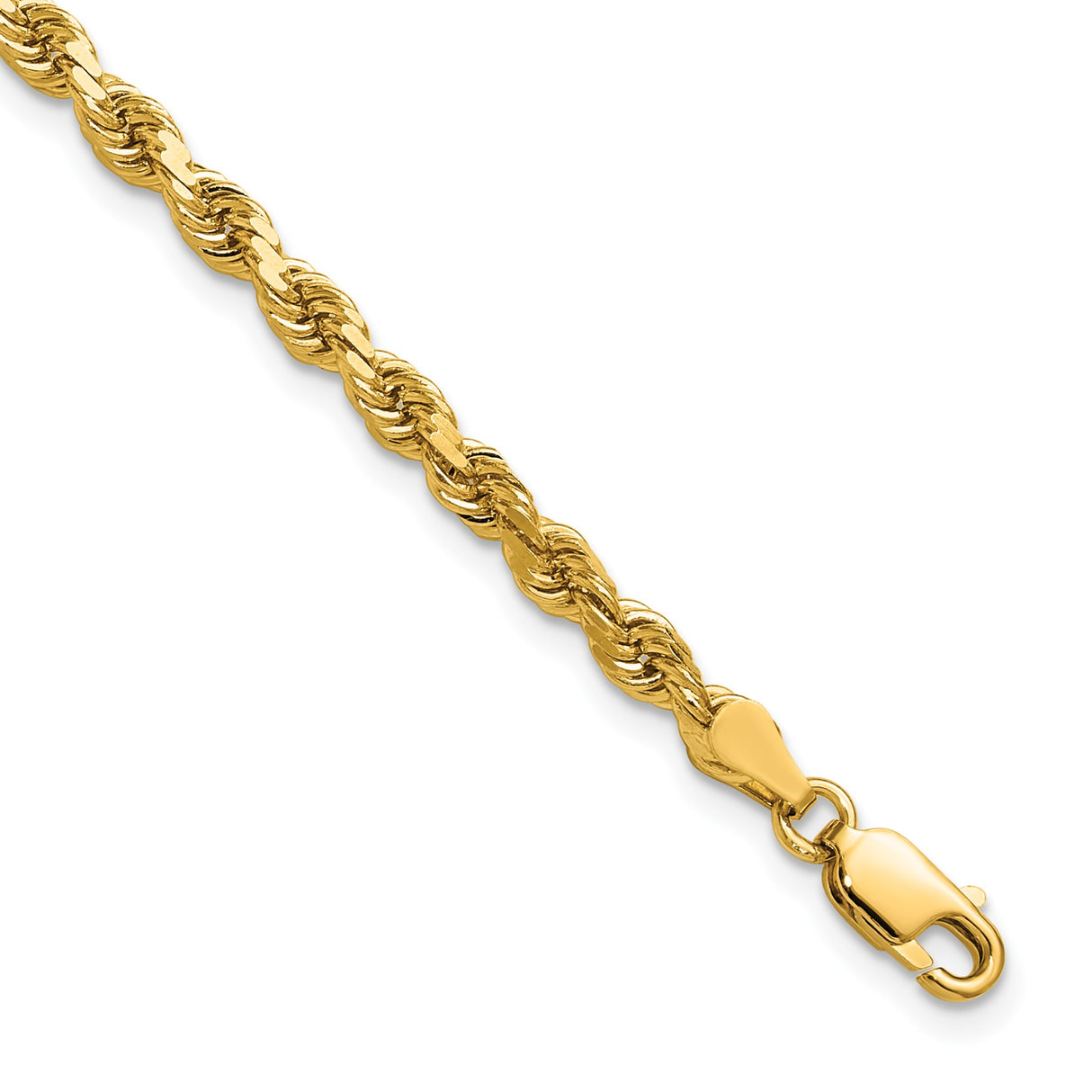 14K Yellow Gold 3.75 mm Rope Chain Bracelet, Polished detail view