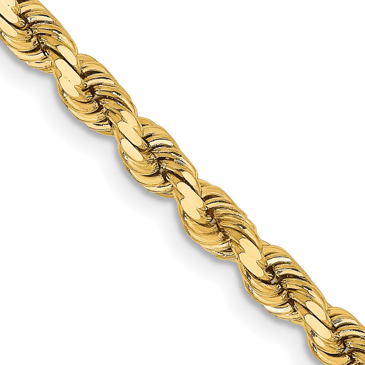 14K Yellow Gold 3.75 mm Rope Chain Necklace, Polished detail view