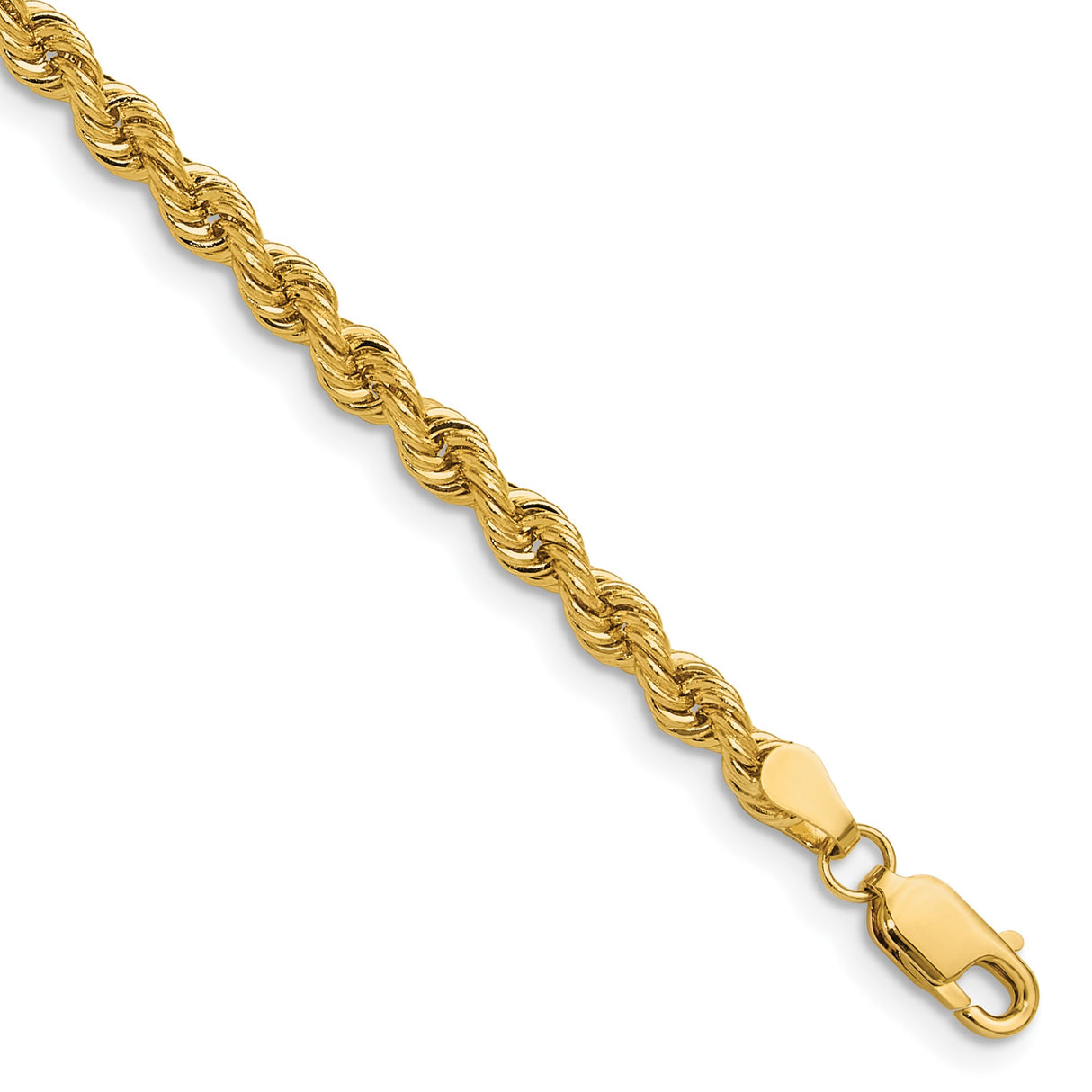 14K Yellow Gold 3.8 mm Rope Chain Bracelet, Polished