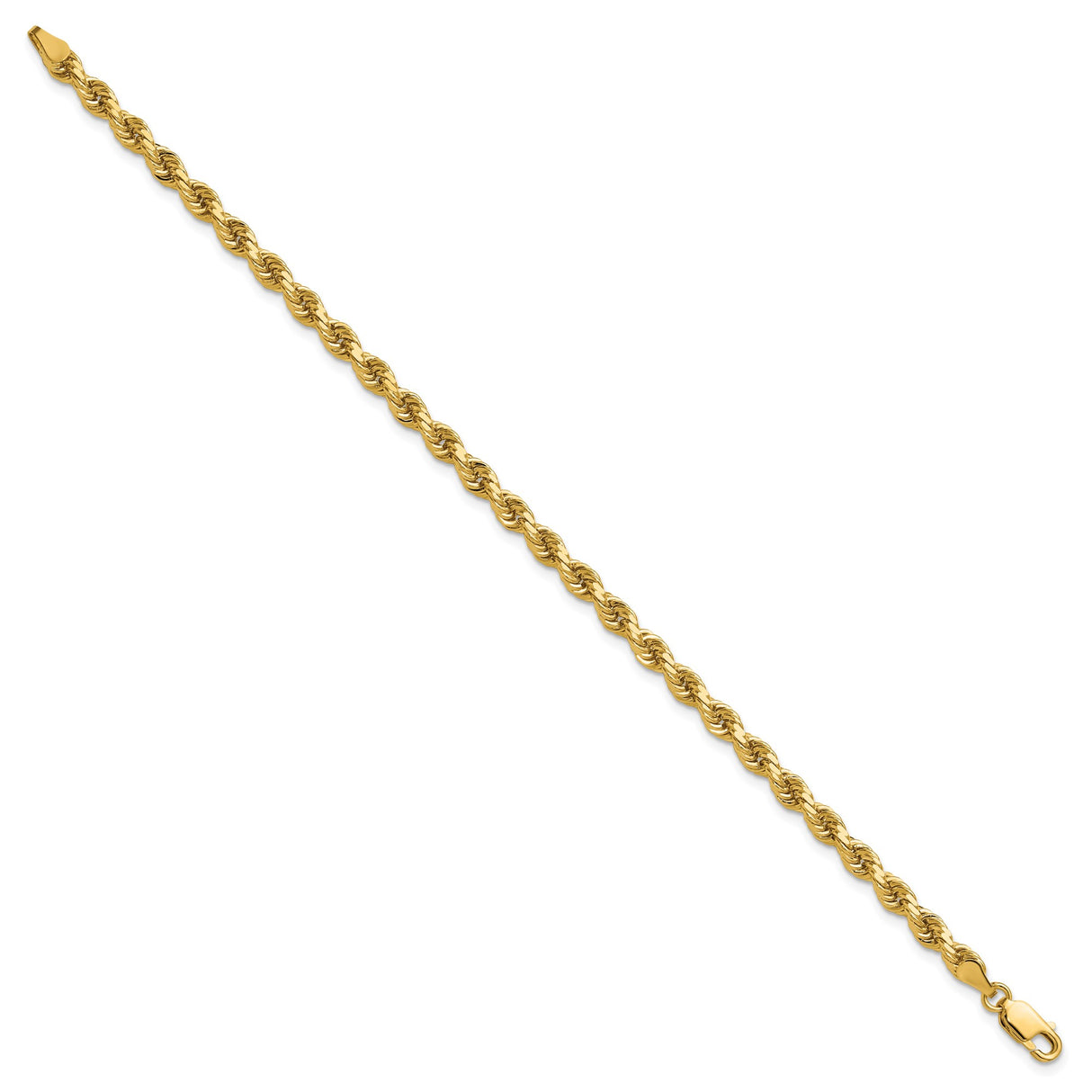 14K Yellow Gold 4 mm Rope Chain Bracelet, Polished