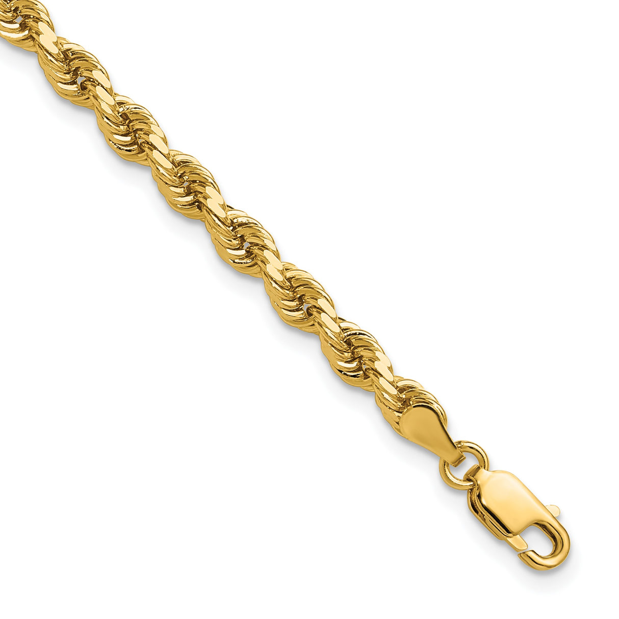 14K Yellow Gold 4 mm Rope Chain Bracelet, Polished detail view