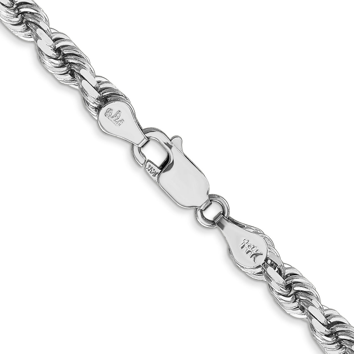 14K White Gold 4.5 mm Rope Chain Bracelet, Polished alternate angle