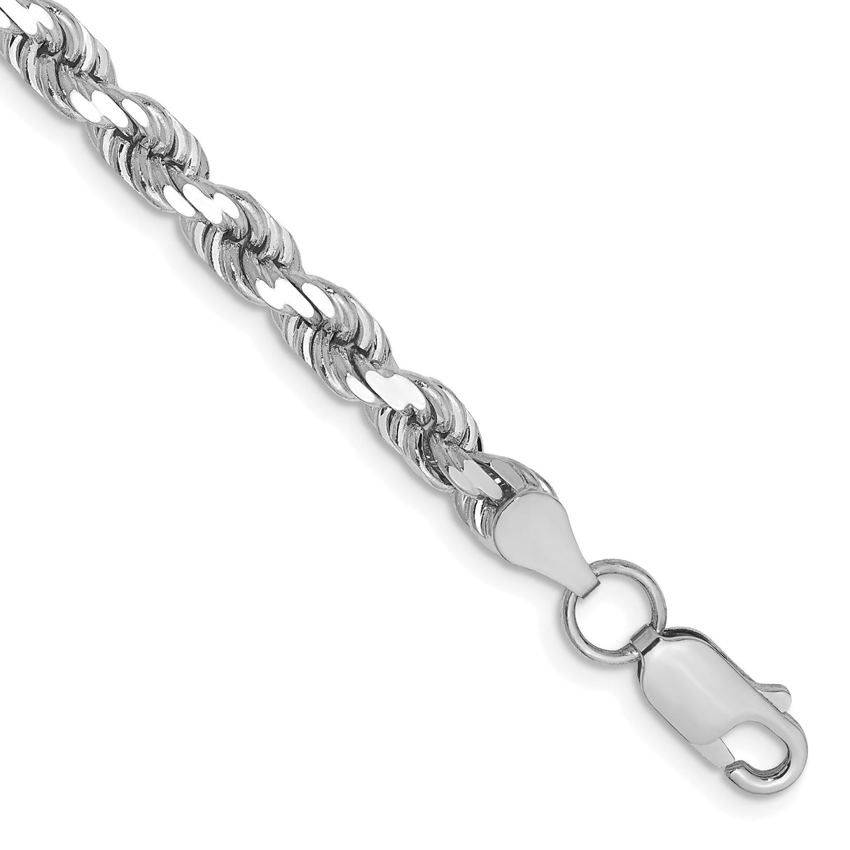 14K White Gold 4.5 mm Rope Chain Bracelet, Polished detail view