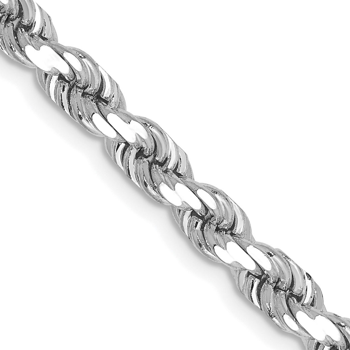 14K White Gold 4.5 mm Rope Chain Bracelet, Polished detail view