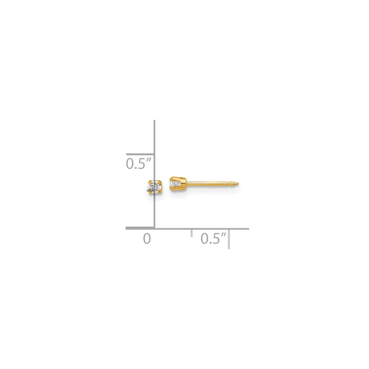 14k Yellow Gold Stud Earrings with Diamonds, Solitaire Four-Prong Minimalist Design