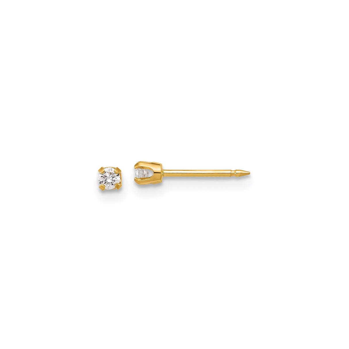 14k Yellow Gold Stud Earrings with Cubic Zirconia, Solitaire Four-Prong Minimalist Design