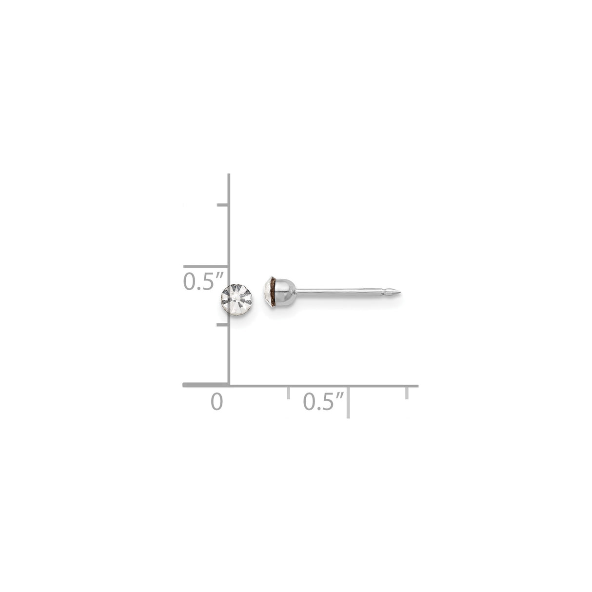 14k White Gold Stud Earrings with Clear Crystal, Minimalist Round Post Design for Women