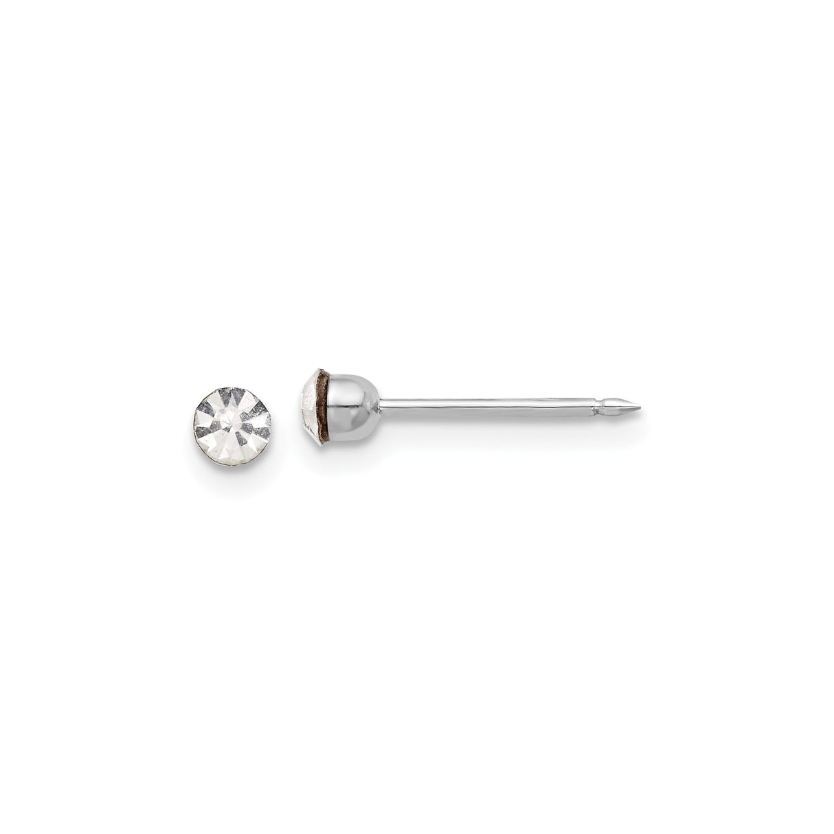 14k White Gold Stud Earrings with Clear Crystal, Minimalist Round Post Design for Women