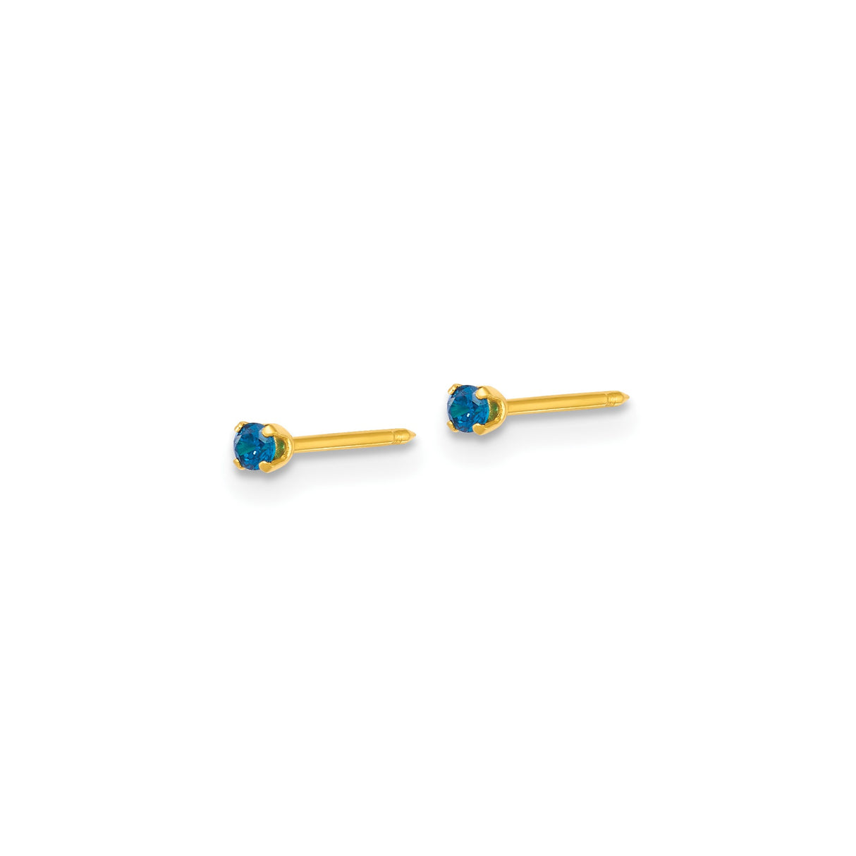 316 Stainless Steel Stud Earrings with Round Blue Cubic Zirconia, Gold Tone, Minimalist Design