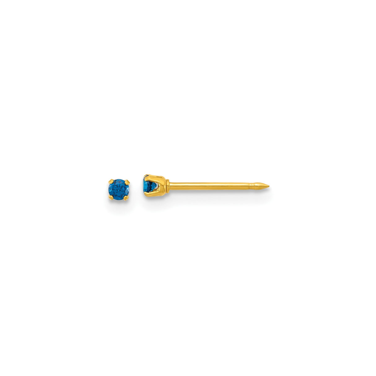 316 Stainless Steel Stud Earrings with Round Blue Cubic Zirconia, Gold Tone, Minimalist Design