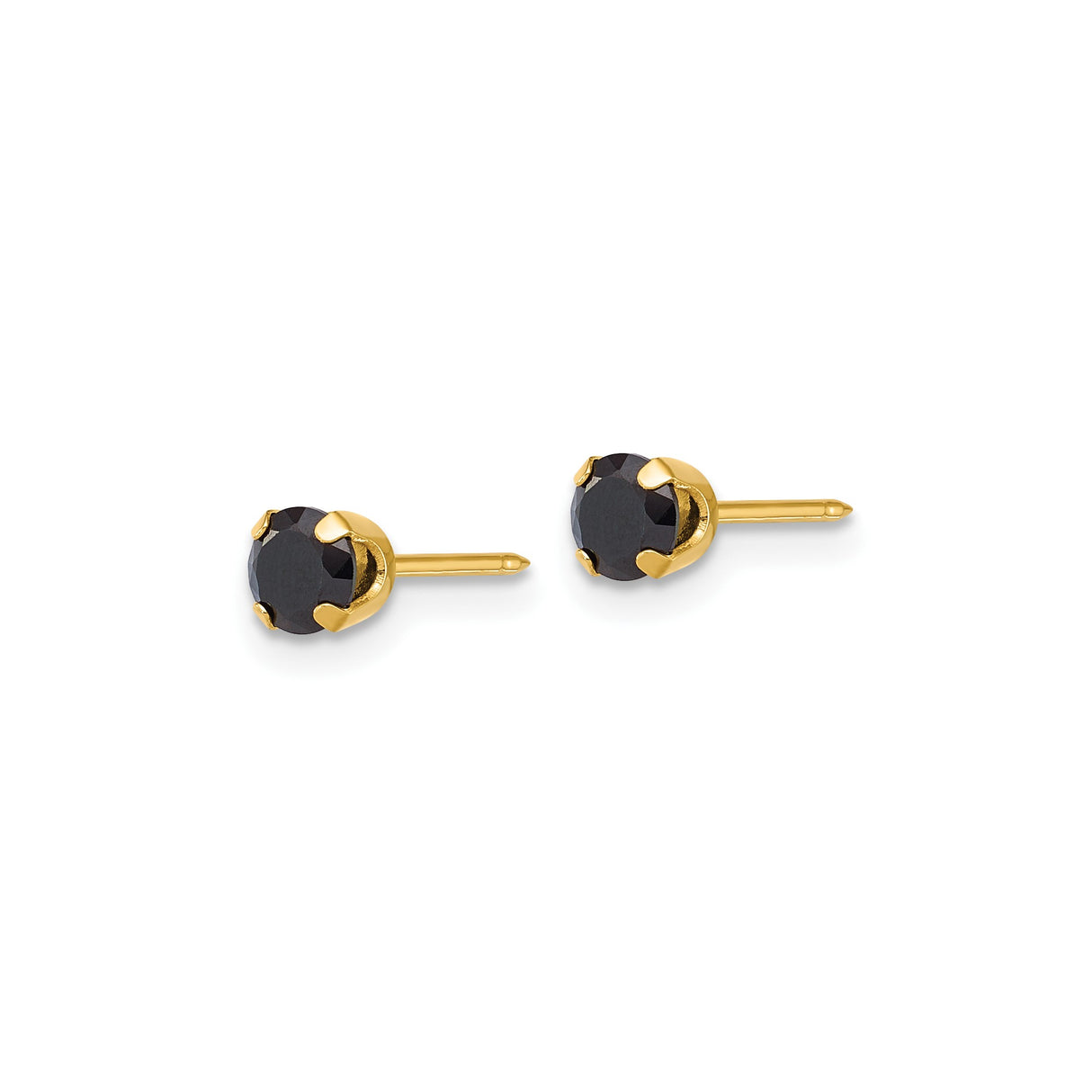 14k Yellow Gold Stud Earrings with Round Black Cubic Zirconia, Unisex Minimalist Style
