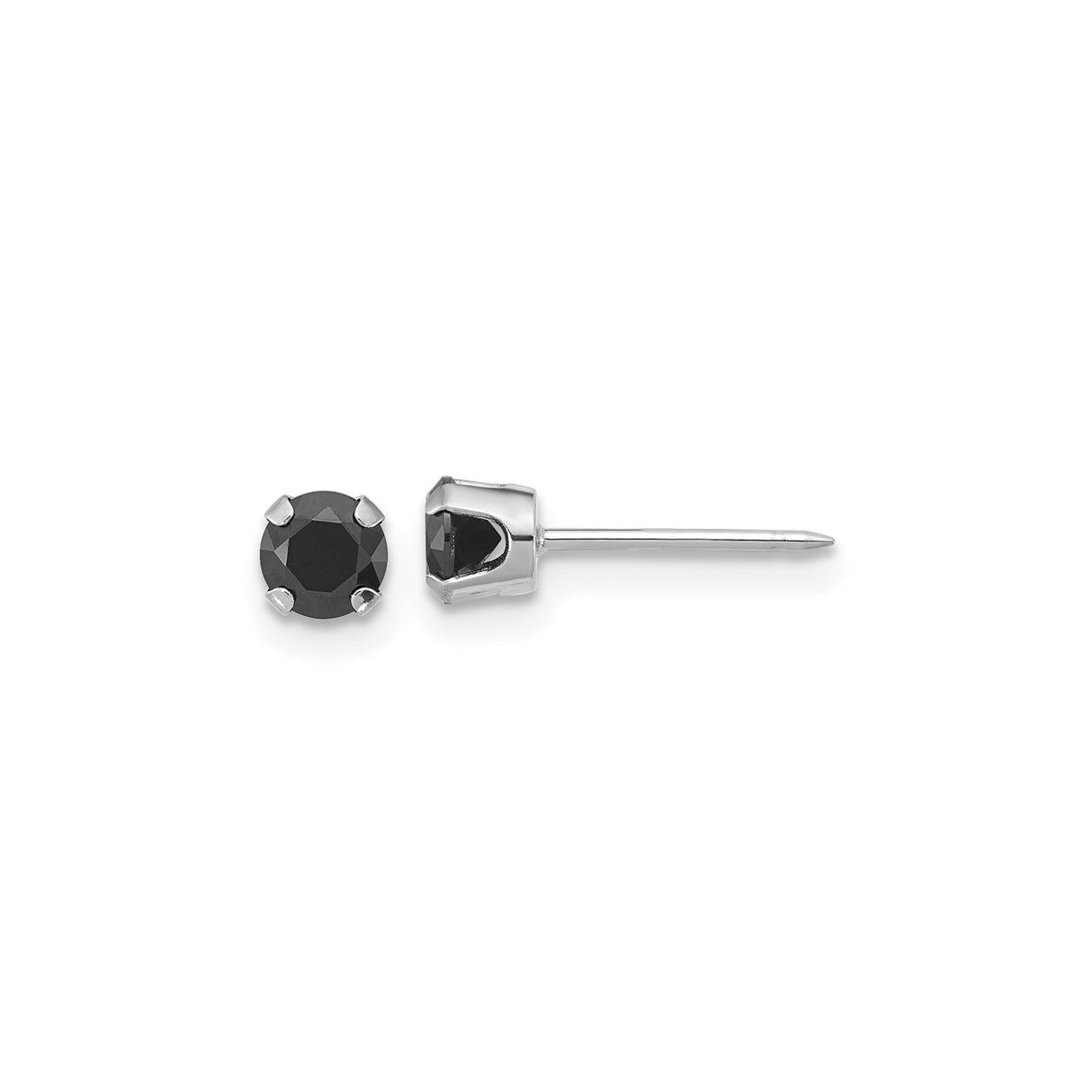 14k White Gold Mens Stud Earring with Cubic Zirconia, Four Prong Setting, Modern Minimalist Style