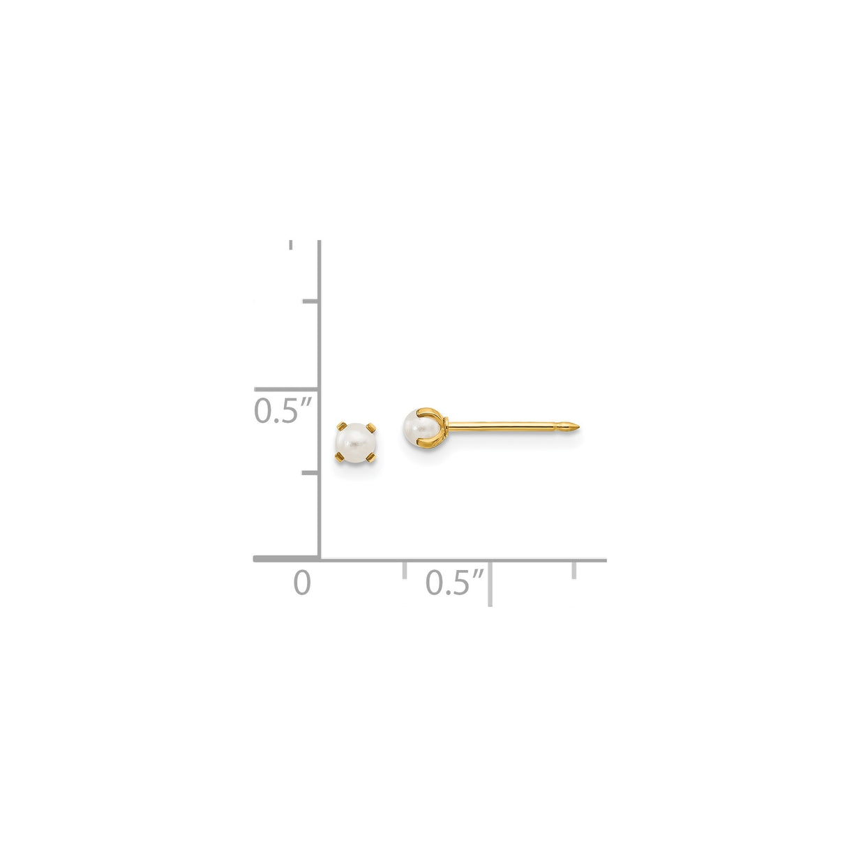 14k Yellow Gold Pearl Stud Earrings with Round White Cultured Pearls, Classic Four-Prong Setting