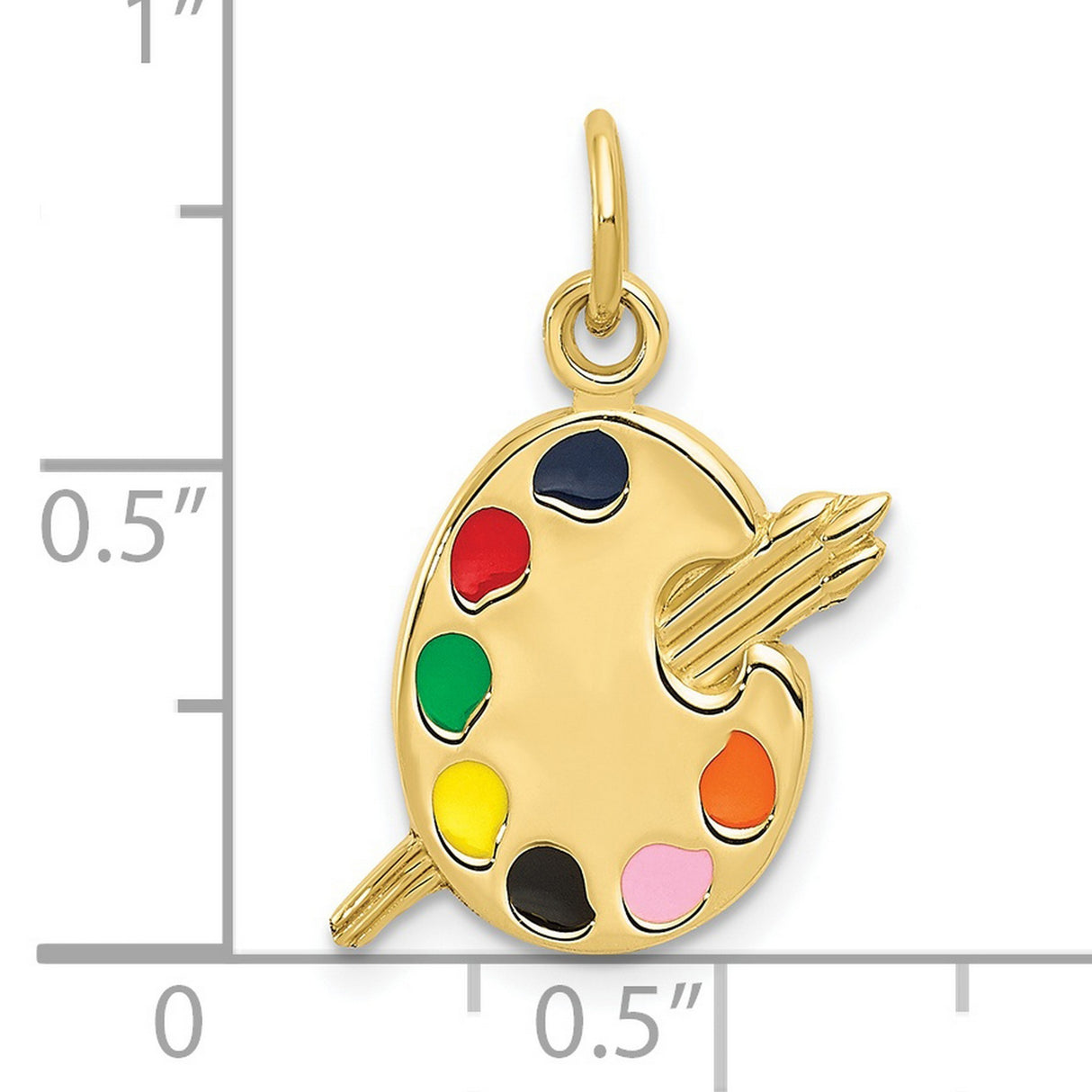 10k Yellow Gold Artist Palette Pendant with Enamel Paint Dots and Paintbrushes Charm