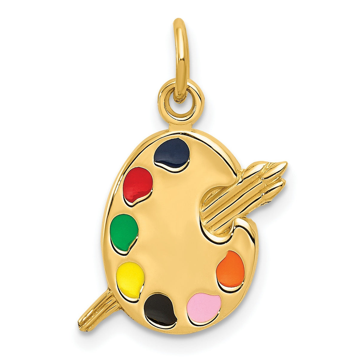 10k Yellow Gold Artist Palette Pendant with Enamel Paint Dots and Paintbrushes Charm