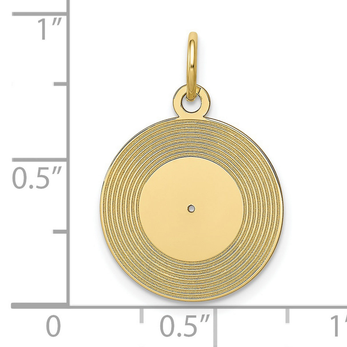 10k Yellow Gold Vinyl Record Pendant, Round Grooved Disc Charm, Retro Music Style