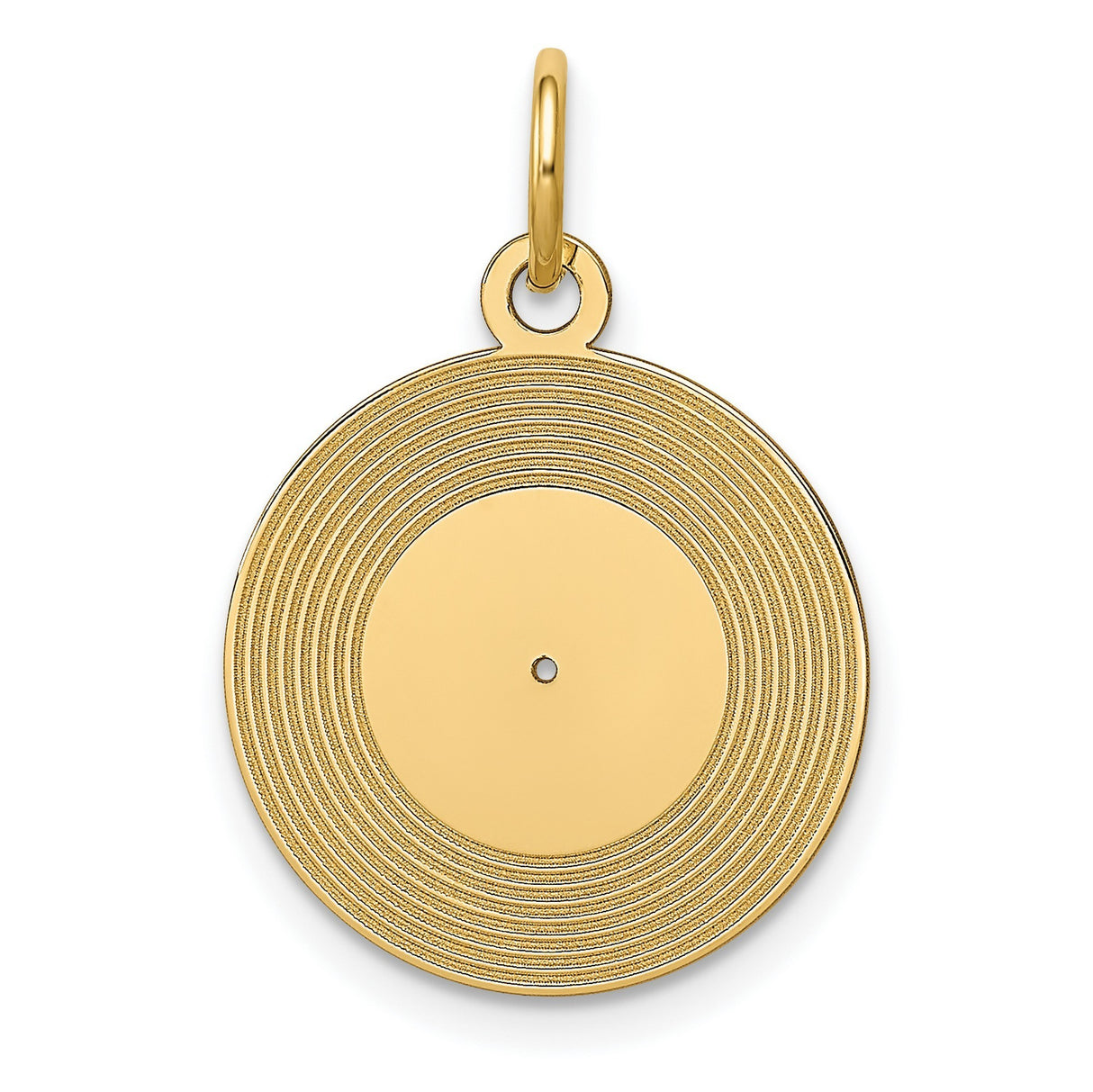 10k Yellow Gold Vinyl Record Pendant, Round Grooved Disc Charm, Retro Music Style