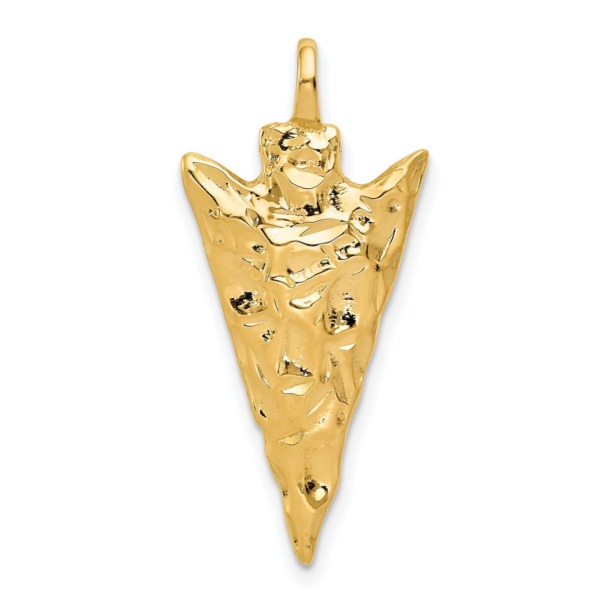 10k Yellow Gold Arrowhead Pendant with Textured Tribal Warrior Design for Men and Unisex Wear