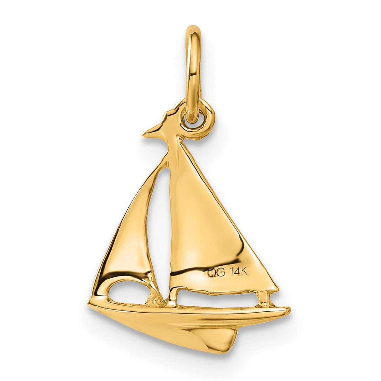 10k Yellow Gold Sailboat Pendant, Nautical Jewelry with Detailed Boat Design for Ocean Lovers