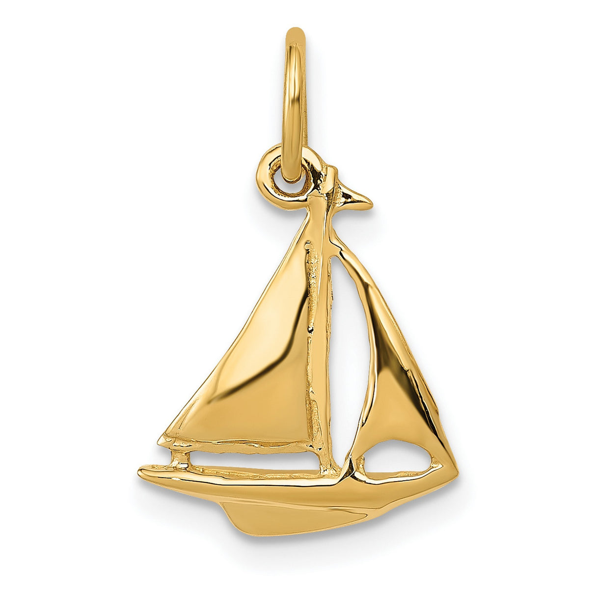 10k Yellow Gold Sailboat Pendant, Nautical Jewelry with Detailed Boat Design for Ocean Lovers