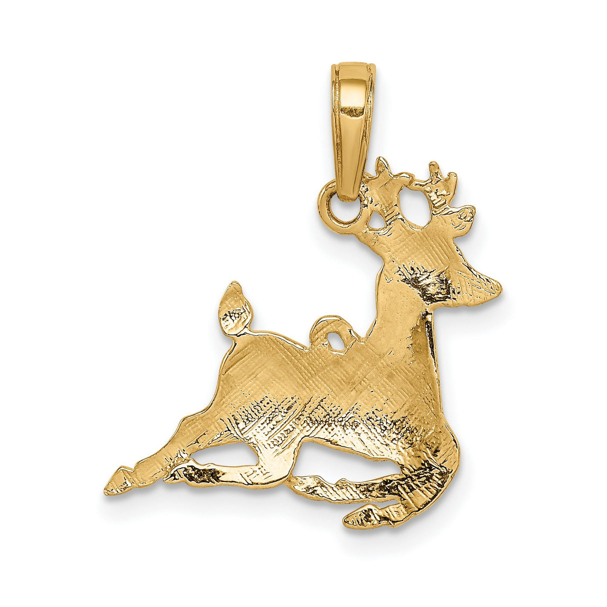 10k Yellow Gold Reindeer Pendant with Festive Bow, Holiday Deer Charm Jewelry